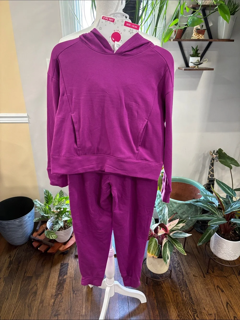 Yogalicious Terry Alana girls 2 pc purple wine pullover jogger set size 10